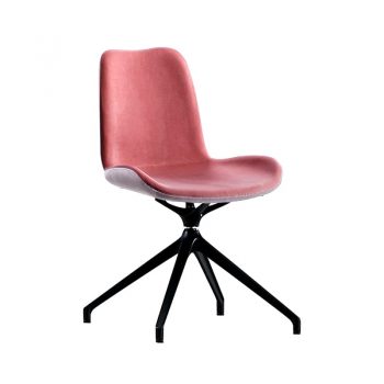 Silla giratoria con base de caballete en acero lacado. Asiento y respaldo tapizados en cuero